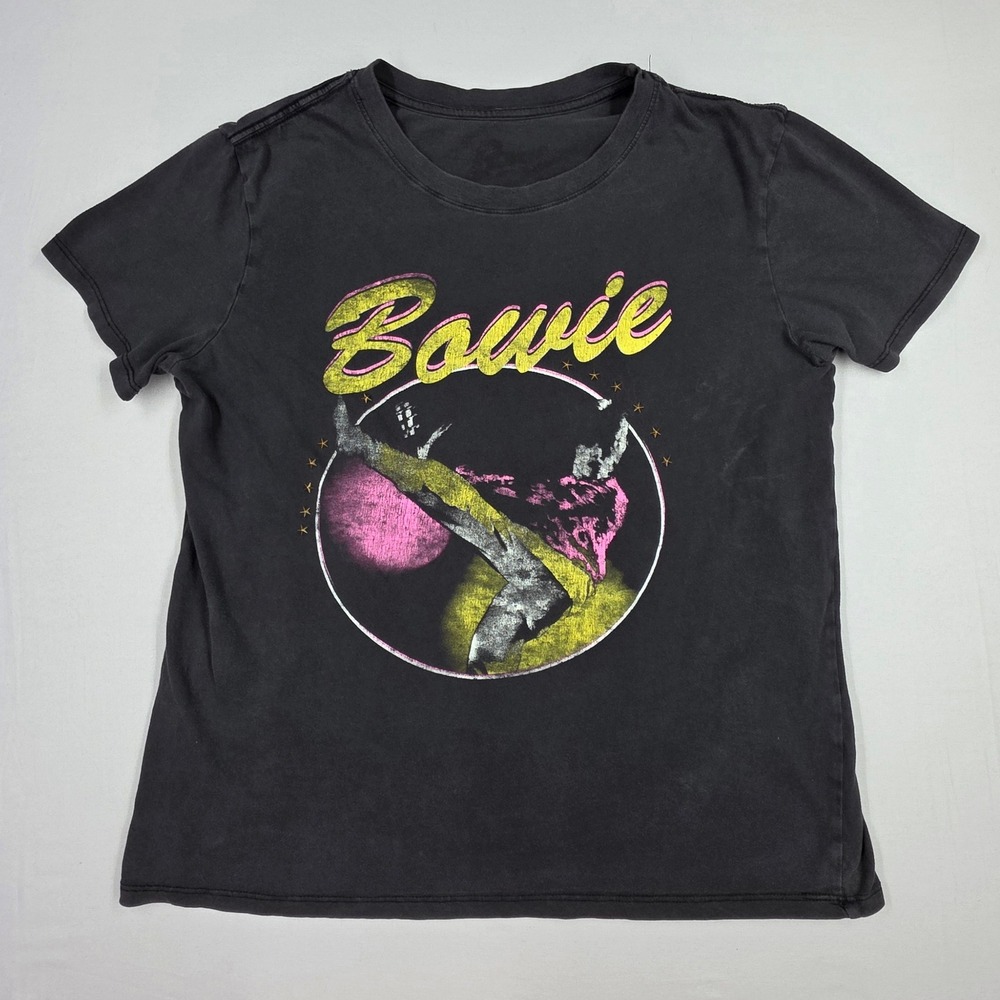 Lucky Brand David Bowie Distressed Graphic T-Shirt Black Studded Rock Tee